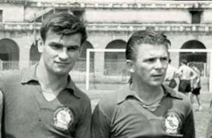 Kocsis (left) and Puskas (right). Boy did they have some good haircuts back then!